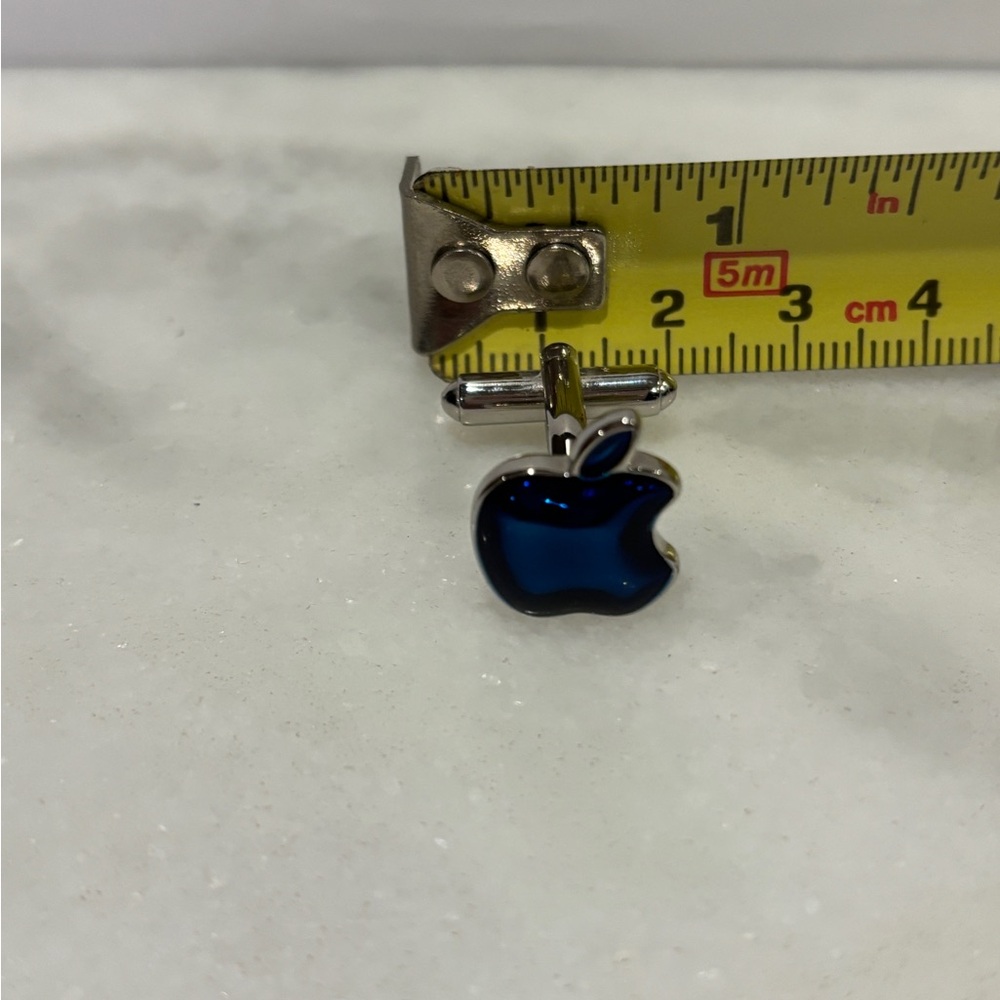 Apple Logo Cufflinks in Blue and Silver - Picture 2 of 6